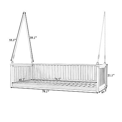 Whisen Twin Size Patio Swing Bed, Porch Swing with Ropes