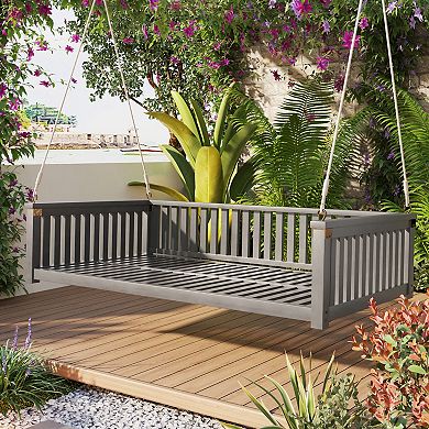 Whisen Twin Size Patio Swing Bed, Porch Swing with Ropes