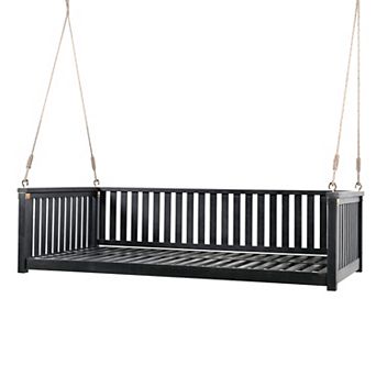 Whisen Twin Size Patio Swing Bed, Porch Swing with Ropes