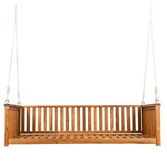 Whisen Twin Size Patio Swing Bed, Porch Swing with Ropes