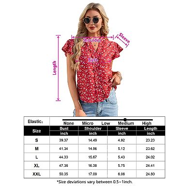 Women Button Down Shirt Ruffle Collar Short Sleeve Top