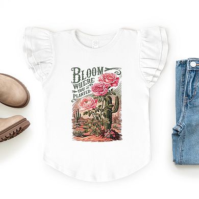 Bloom Where You Are Planted Cactus - Flutter Sleeve Graphic T-Shirt