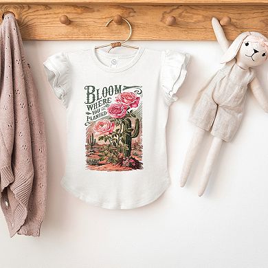 Bloom Where You Are Planted Cactus - Flutter Sleeve Graphic T-Shirt