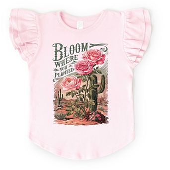 Bloom Where You Are Planted Cactus - Flutter Sleeve Graphic T-Shirt