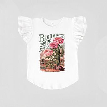 Bloom Where You Are Planted Cactus - Flutter Sleeve Graphic T-Shirt