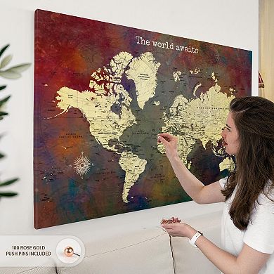 World Awaits II Push Pin World Map