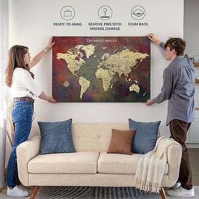 World Awaits II Push Pin World Map