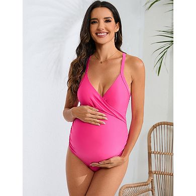 Women's Maternity V-Neck Adjustable Strap One-Piece Swimsuits