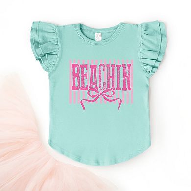 Beachin Coquette Stripes - Flutter Sleeve Graphic T-Shirt