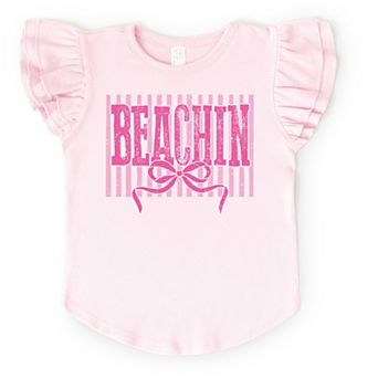 Beachin Coquette Stripes - Flutter Sleeve Graphic T-Shirt