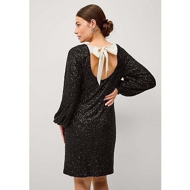 Ellos Plus Size Sequin Dress With Satin Bow At Back