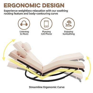 Outdoor Lounge Chair Set with Folding Table and Adjustable Headrest for Pool, Patio