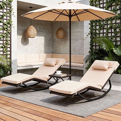 Outdoor Lounge Chair Set with Folding Table and Adjustable Headrest for Pool, Patio