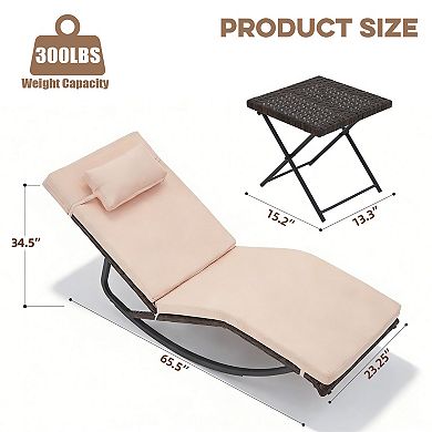 Outdoor Lounge Chair Set with Folding Table and Adjustable Headrest for Pool, Patio