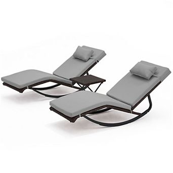 Outdoor Lounge Chair Set with Folding Table and Adjustable Headrest for Pool, Patio