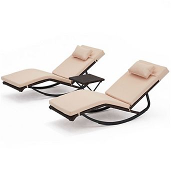 Outdoor Lounge Chair Set with Folding Table and Adjustable Headrest for Pool, Patio