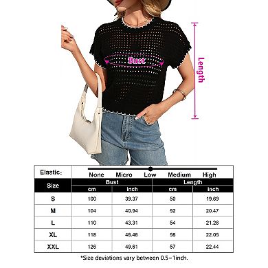 Women's Contrast Trim Knit Top Short Sleeve Hollow Out Shirt