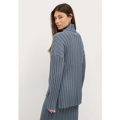 Ellos Plus Size Wide Ribbed Turtleneck Pullover With Hi-Low Hem