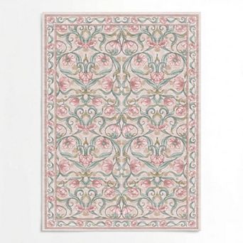Modern Floral Area Rug Washable Romantic Garden Decorative Floor Carpet Low Pile Soft Indoor Rug