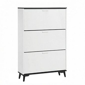 47 in Shoe Storage Cabinet with 3 Flip Drawers Narrow Freestanding Wooden Shoe Organizer