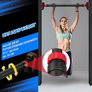 Adjustable Pull Up Bar for Doorway,440LBS Weight Capacity, No Screws Installation with Level Meter