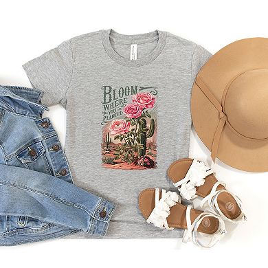 Bloom Where You Are Planted Cactus - Youth Short Sleeve Graphic T-Shirt