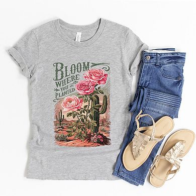 Bloom Where You Are Planted Cactus - Youth Short Sleeve Graphic T-Shirt