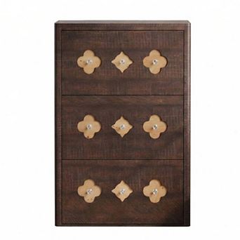 Slim Shoe Cabinet with 3 Flip Drawers Hidden Shoe Storage with Floral Cutout Design