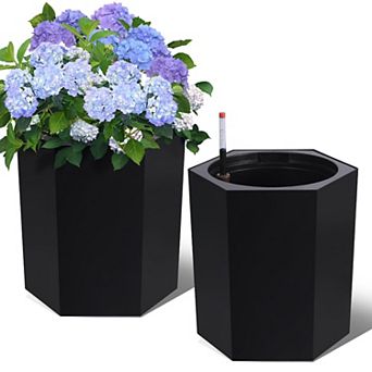 16" Planter Set of 2, Planter Pots with Drainage Holes＆Water Level Monitor＆Inner Bucket