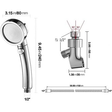 Great Ambitions Handheld Shower Head w/ ON/OFF Switch, 3 Spray Modes, Hose & Bracket