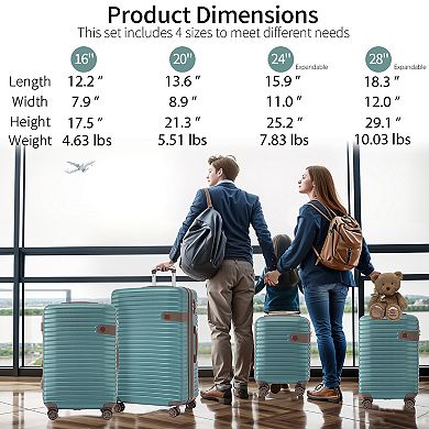 Whisen 4 Piece Expandable ABS Hard Shell Luggage Set with Spinner Wheels,TSA Lock & 4 Packing Cubes