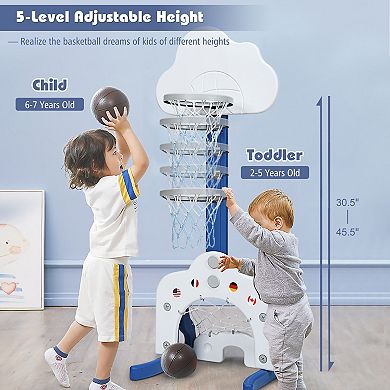 3 In 1 Kids Basketball Hoop Set with Adjustable Height and Soccer Goal