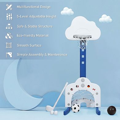 3 In 1 Kids Basketball Hoop Set with Adjustable Height and Soccer Goal