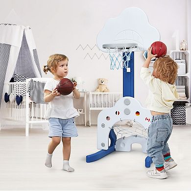 3 In 1 Kids Basketball Hoop Set with Adjustable Height and Soccer Goal