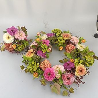 18 in Spring Peony & Hydrangea Wreath, Artificial Door Wreath, Real Rattan Base, 2 Matching Bouquets