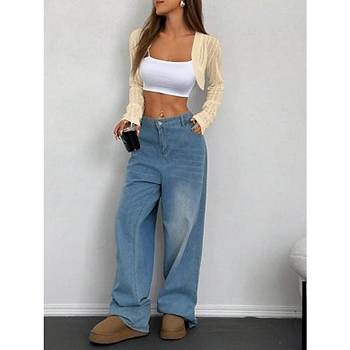 Women's Lightweight Long Sleeve Open Front Bolero Shrug Sweater Cardigan