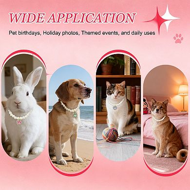 2Pcs Cats Dogs Pearl Collar Small Heart Shape Rhinestone Necklace