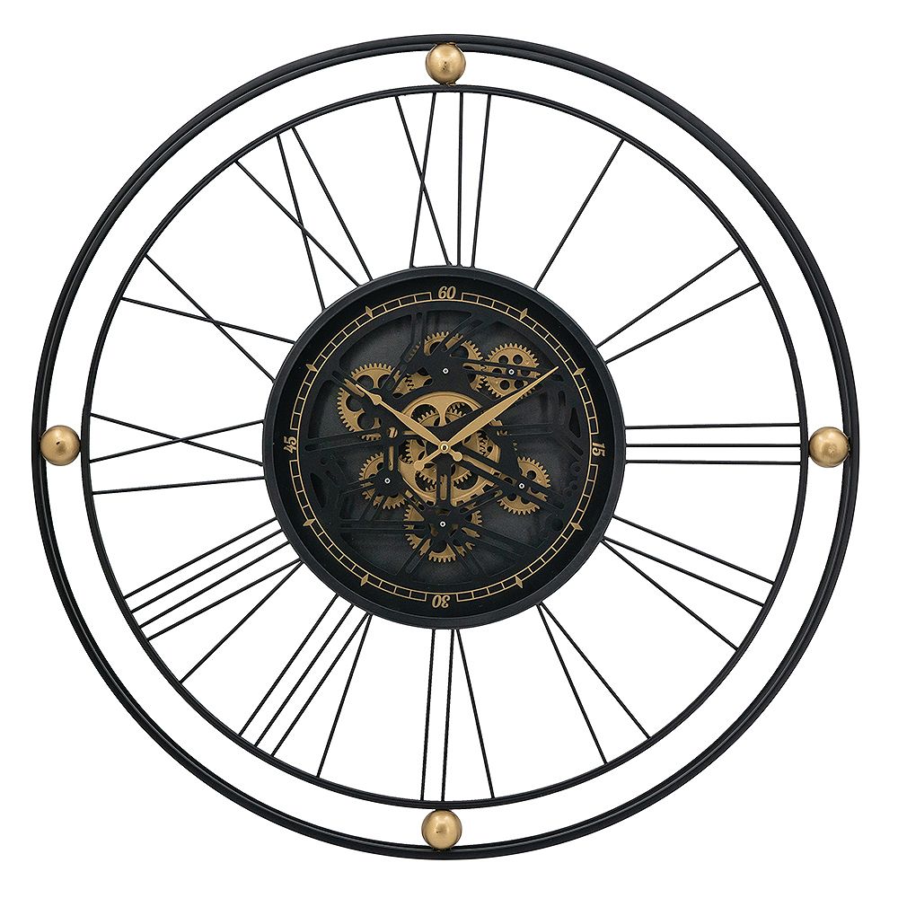 DOMETOURE 31.5-in. Black & Gold Industrial Moving Gear Wall Clock with ...