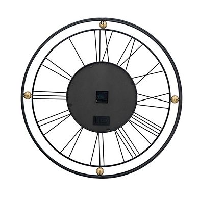 DOMETOURE 31.5-in. Black & Gold Industrial Moving Gear Wall Clock with Roman Numerals