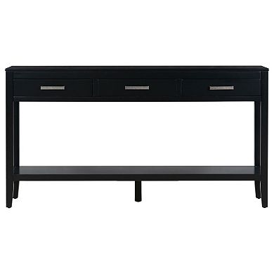 59" Farmhouse Console Table, 3-Drawer Entryway & Sofa Table with Bottom Shelf