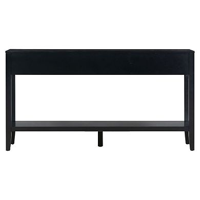 59" Farmhouse Console Table, 3-Drawer Entryway & Sofa Table with Bottom Shelf