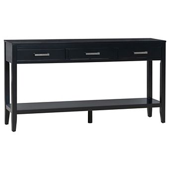 59" Farmhouse Console Table, 3-Drawer Entryway & Sofa Table with Bottom Shelf