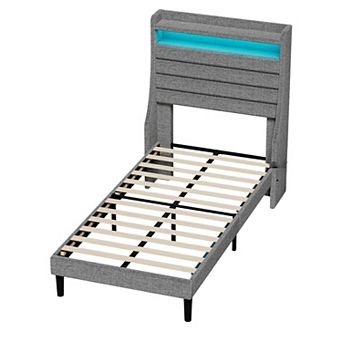 Bed Frame with Upholstered Headboard,Platform Bed with Charging Station and Storage Headboard