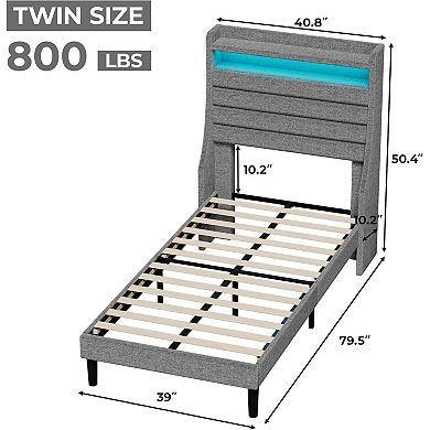 Bed Frame with Upholstered Headboard,Platform Bed with Charging Station and Storage Headboard