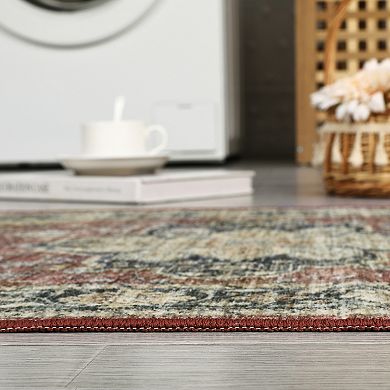 Vintage Area Rug Non Slip Foldable Low Pile Ultra Thin Pet Friendly Floor Cover for Bedroom
