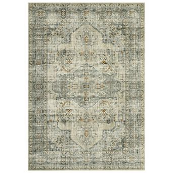 Vintage Area Rug Non Slip Foldable Low Pile Ultra Thin Pet Friendly Floor Cover for Bedroom