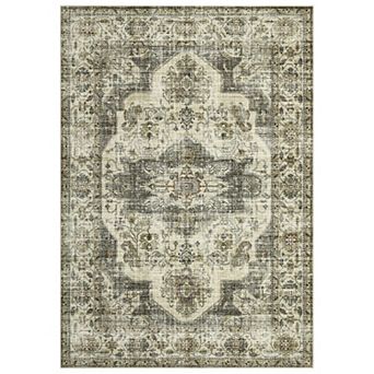 Vintage Area Rug Non Slip Foldable Low Pile Ultra Thin Pet Friendly Floor Cover for Bedroom