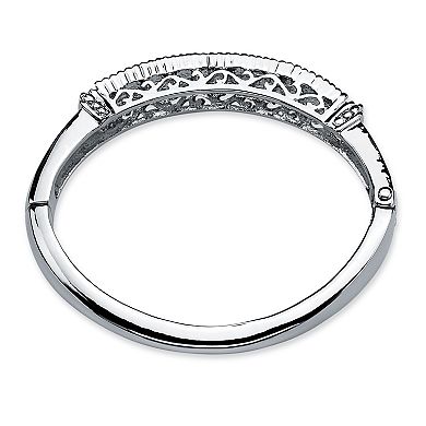 Round Simulated Birthstone Bangle Bracelet in Silvertone