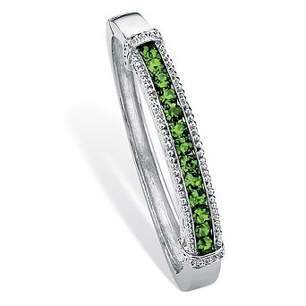 Round Simulated Birthstone Bangle Bracelet in Silvertone