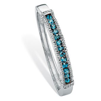 Round Simulated Birthstone Bangle Bracelet in Silvertone